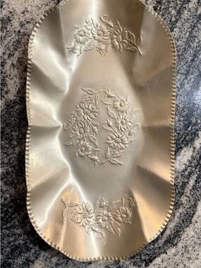 Vintage MCM Aluminum Floral Embossed Tray 12x7 Inches